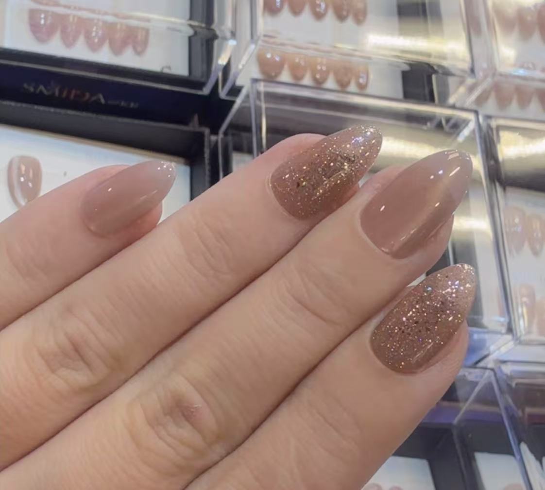 pink almond solid press-on nails by SMiDA — E738