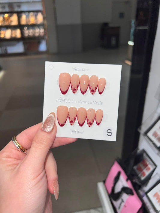 Pink Square French Tip Press-On Nails F410 | SMiDA